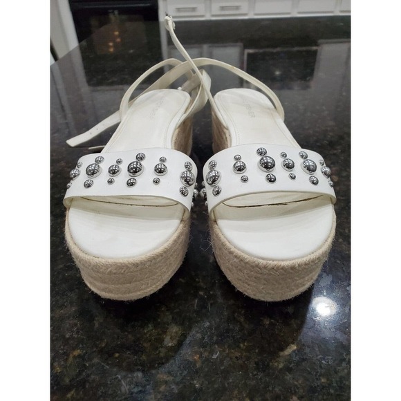 Marc Fisher Joyce Silver Studded Platform Espadrille Sandals White Women Size 7M - Picture 1 of 11